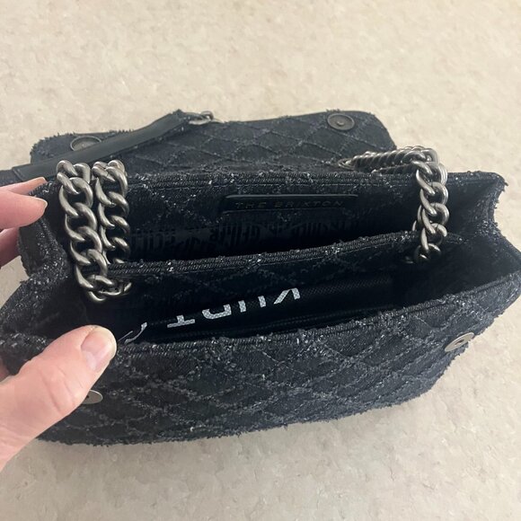 Kurt Geiger Brixton Lock Black Denim Tweed Bag & Card Case Set - Picture 5 of 9